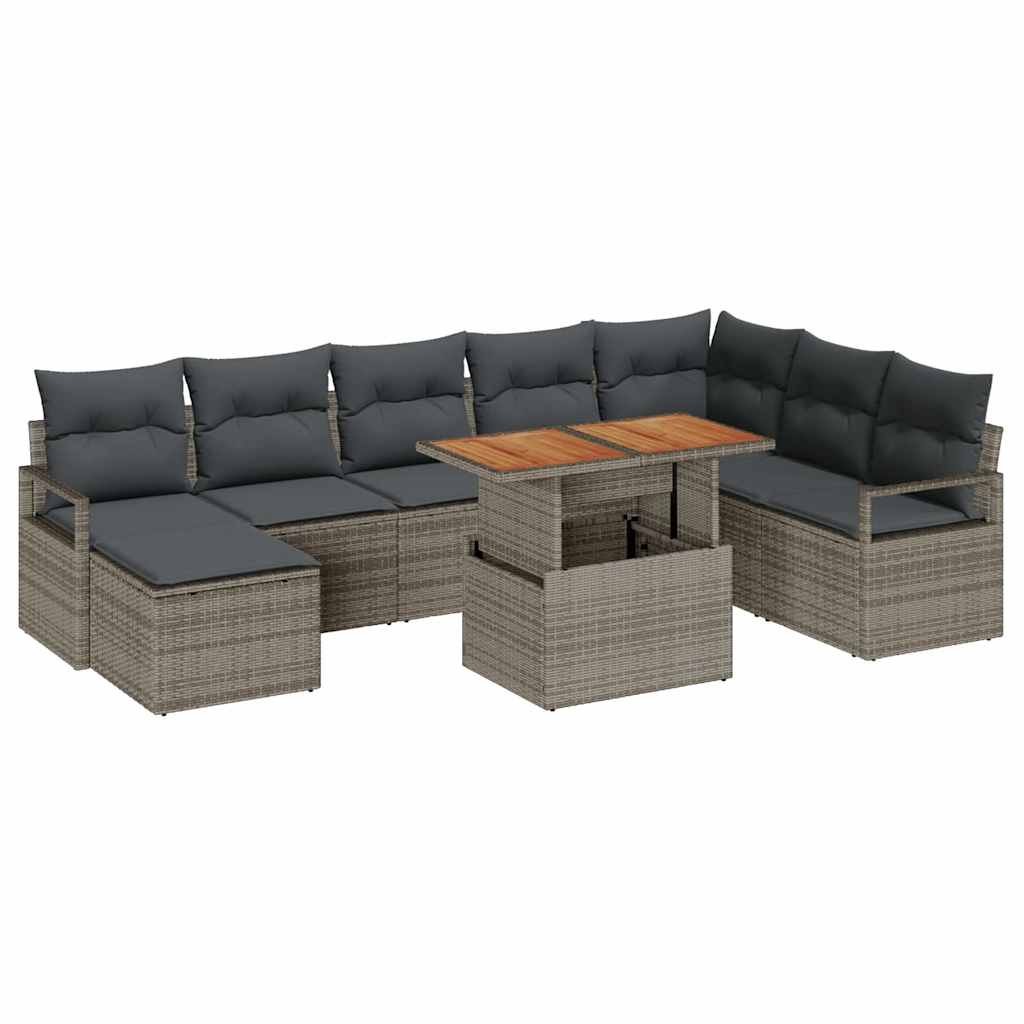 Tuin Sofa Set met kussen 9 pcs Grijs en Bruin is nu te koop bij PeponiXL, paradijselijk wonen!