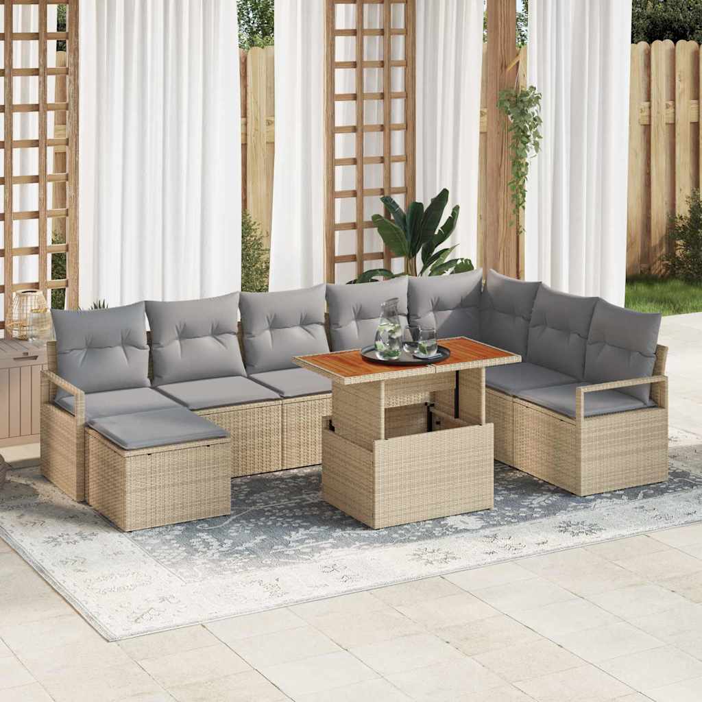 Tuin Sofa Set met kussen 9 pcs Beige en Grijs is nu te koop bij PeponiXL, paradijselijk wonen!