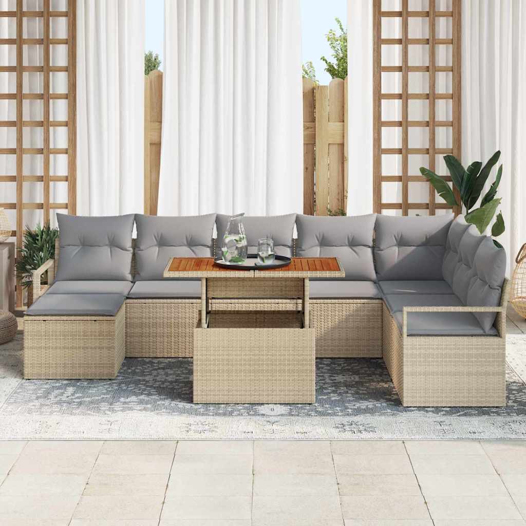 Tuin Sofa Set met kussen 9 pcs Beige en Grijs is nu te koop bij PeponiXL, paradijselijk wonen!