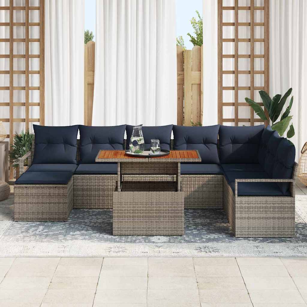 Tuin Eetset met kussen 9 pcs Grijs en Marineblauw is nu te koop bij PeponiXL, paradijselijk wonen!