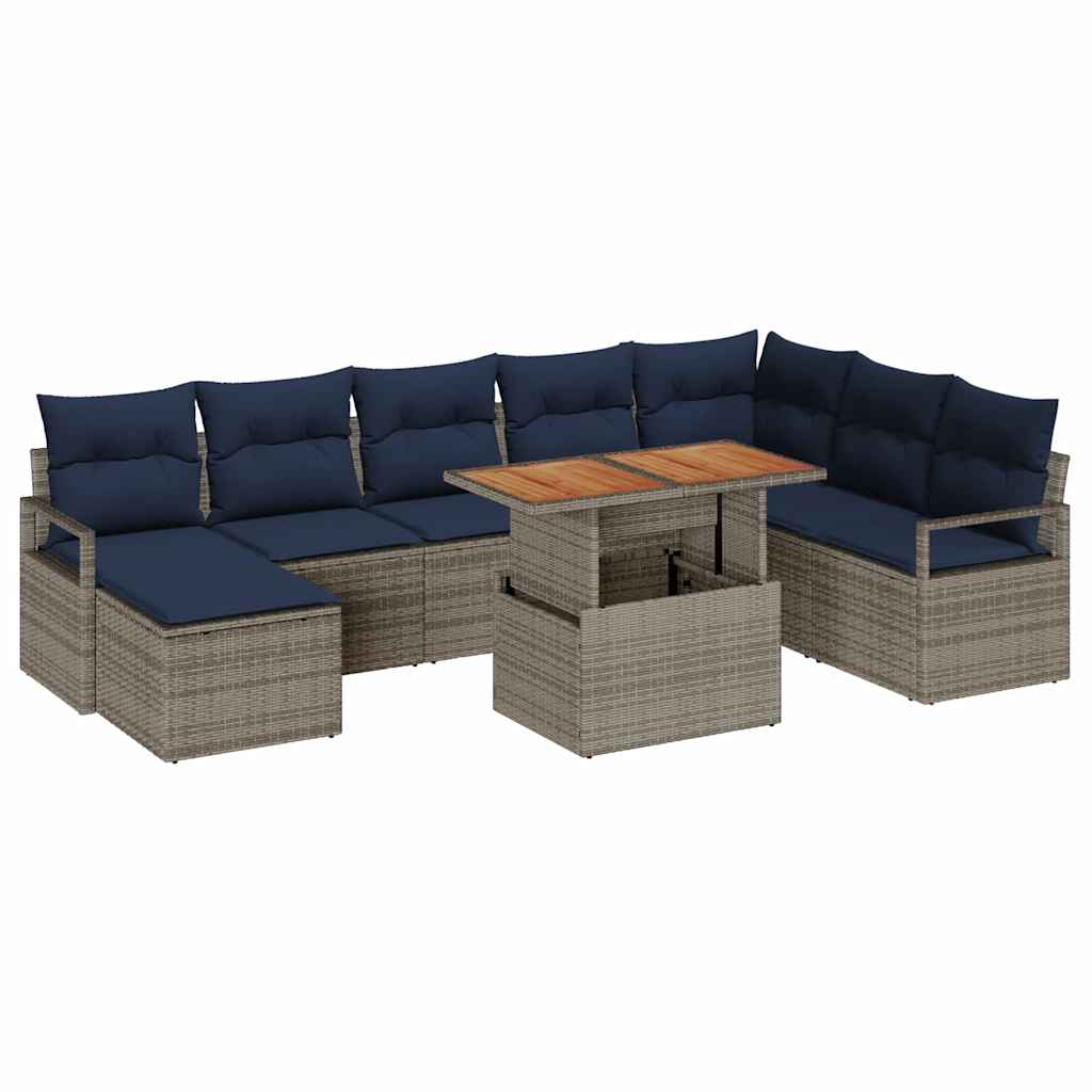 Tuin Eetset met kussen 9 pcs Grijs en Marineblauw is nu te koop bij PeponiXL, paradijselijk wonen!