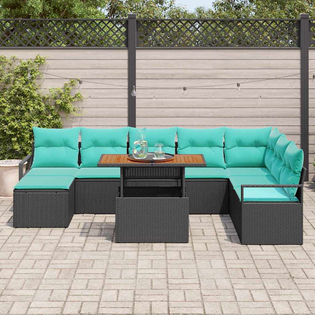 Tuin Eetset met kussen 9 pcs Zwart en Blauwgroen is nu te koop bij PeponiXL, paradijselijk wonen!