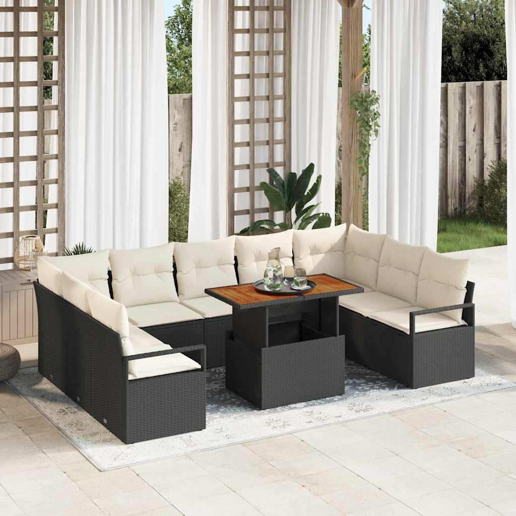 Tuin Sofa Set met kussen met kussen 10 pcs Zwart en Crème is nu te koop bij PeponiXL, paradijselijk wonen!