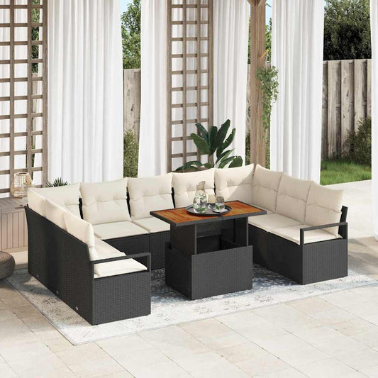 Tuin Sofa Set met kussen 10 pcs Zwart en Crème is nu te koop bij PeponiXL, paradijselijk wonen!