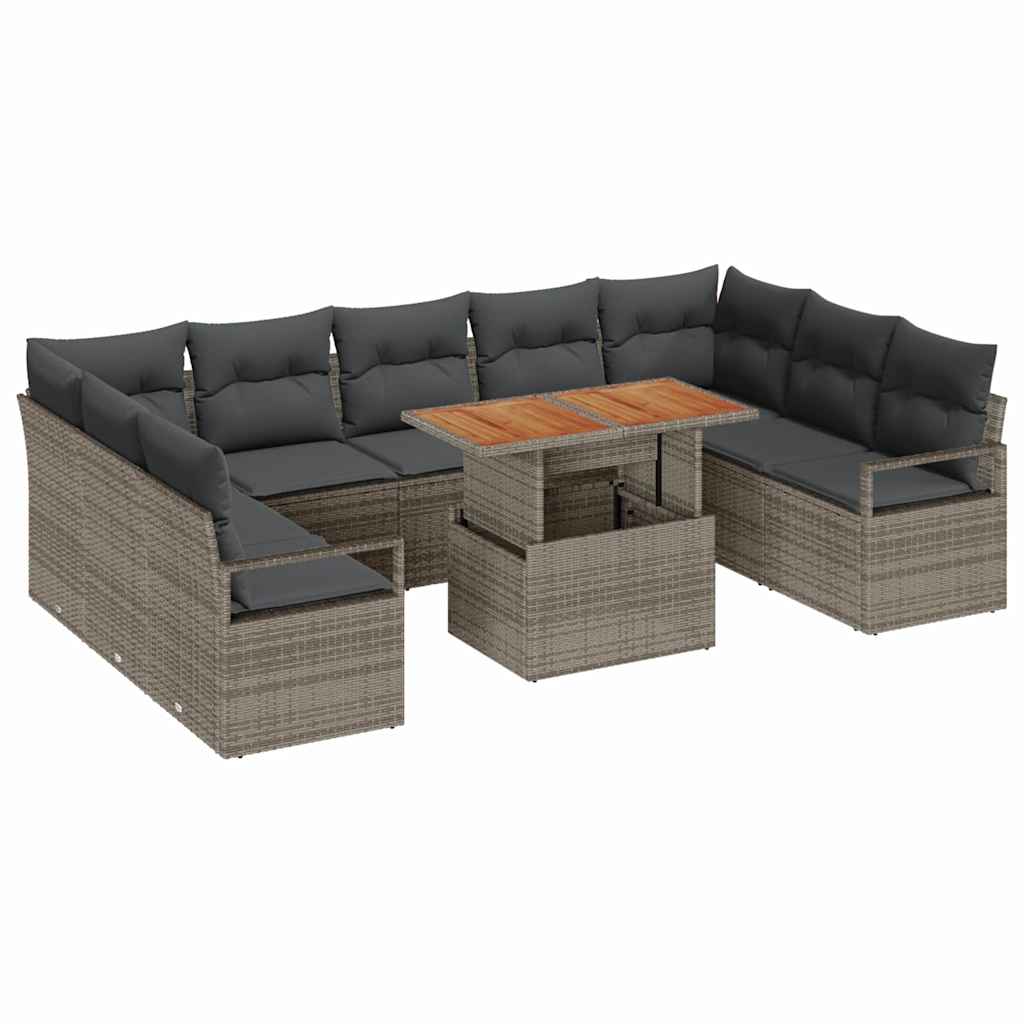 Tuin Sofa Set met kussen 10 pcs Grijs en Bruin is nu te koop bij PeponiXL, paradijselijk wonen!