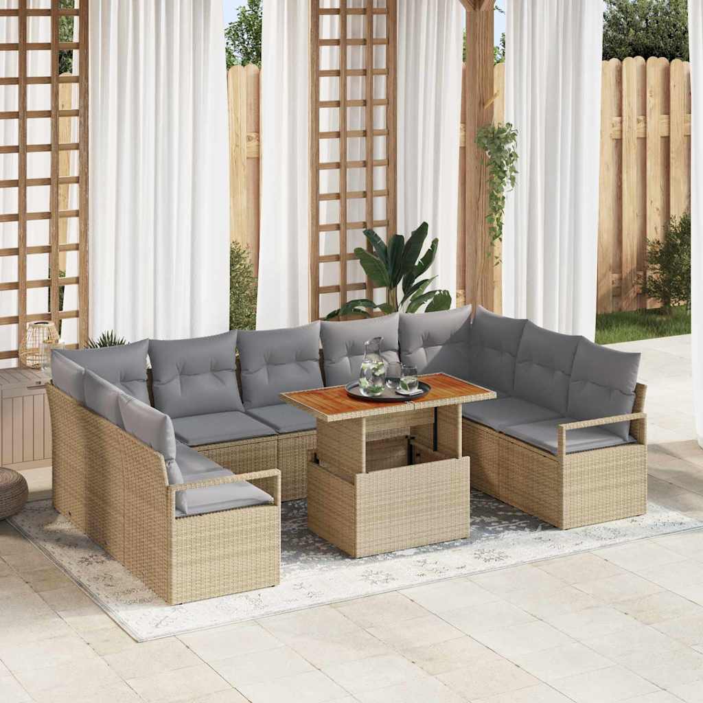 Tuin Sofa Set met kussen met kussen 10 pcs Beige en Grijs is nu te koop bij PeponiXL, paradijselijk wonen!
