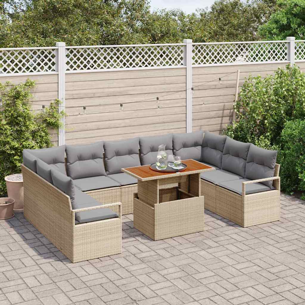 Tuin Sofa Set met kussen met kussen 10 pcs Beige en Grijs is nu te koop bij PeponiXL, paradijselijk wonen!