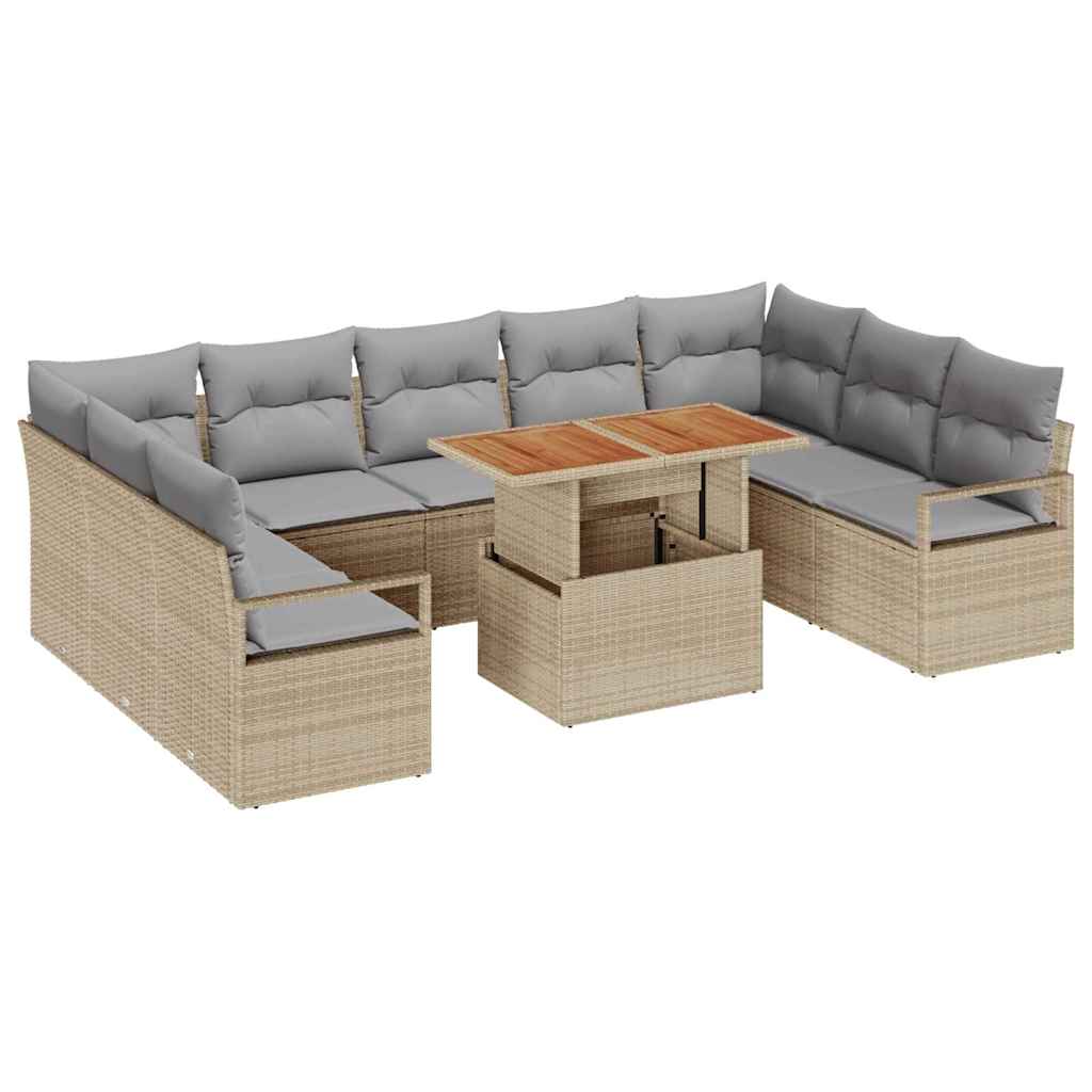Tuin Sofa Set met kussen met kussen 10 pcs Beige en Grijs is nu te koop bij PeponiXL, paradijselijk wonen!