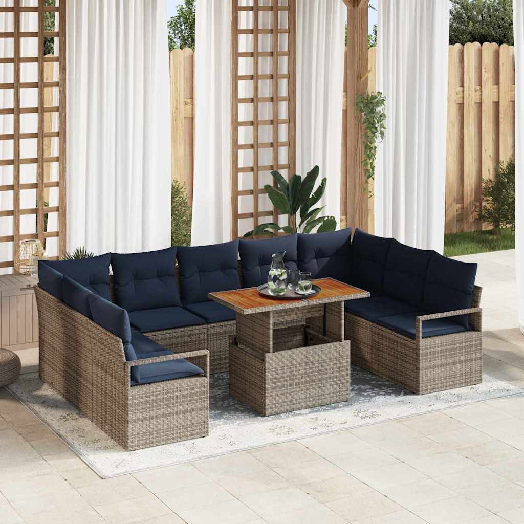 Tuin Sofa Set met kussen 10 pcs Grijs en Marineblauw is nu te koop bij PeponiXL, paradijselijk wonen!