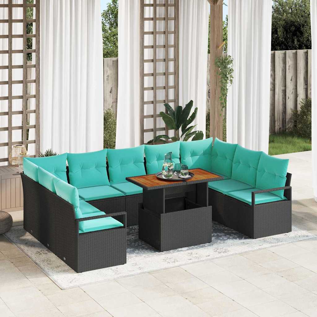 Tuin Sofa Set met kussen 10 pcs Zwart en Blauwgroen is nu te koop bij PeponiXL, paradijselijk wonen!