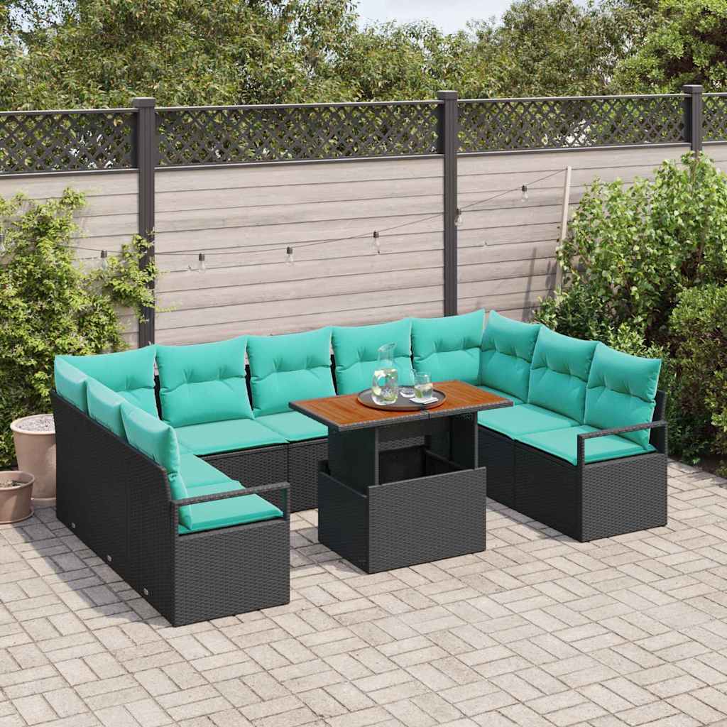 Tuin Sofa Set met kussen 10 pcs Zwart en Blauwgroen is nu te koop bij PeponiXL, paradijselijk wonen!