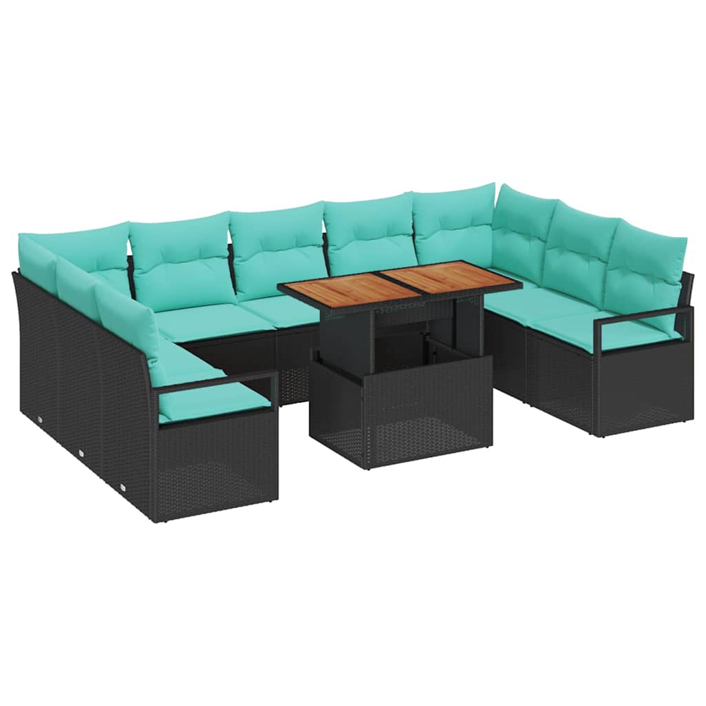 Tuin Sofa Set met kussen 10 pcs Zwart en Blauwgroen is nu te koop bij PeponiXL, paradijselijk wonen!