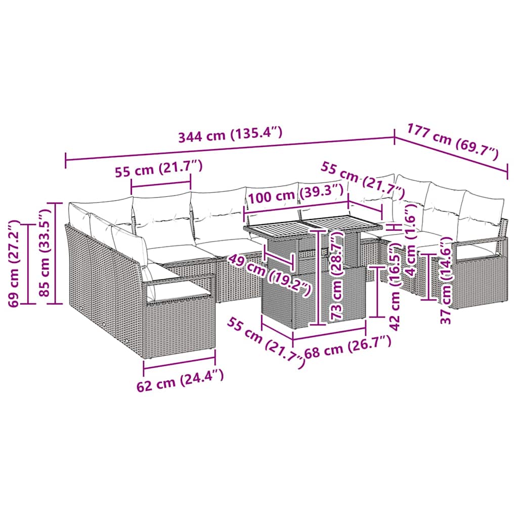 Tuin Sofa Set met kussen 11 pcs Grijs en Bruin is nu te koop bij PeponiXL, paradijselijk wonen!