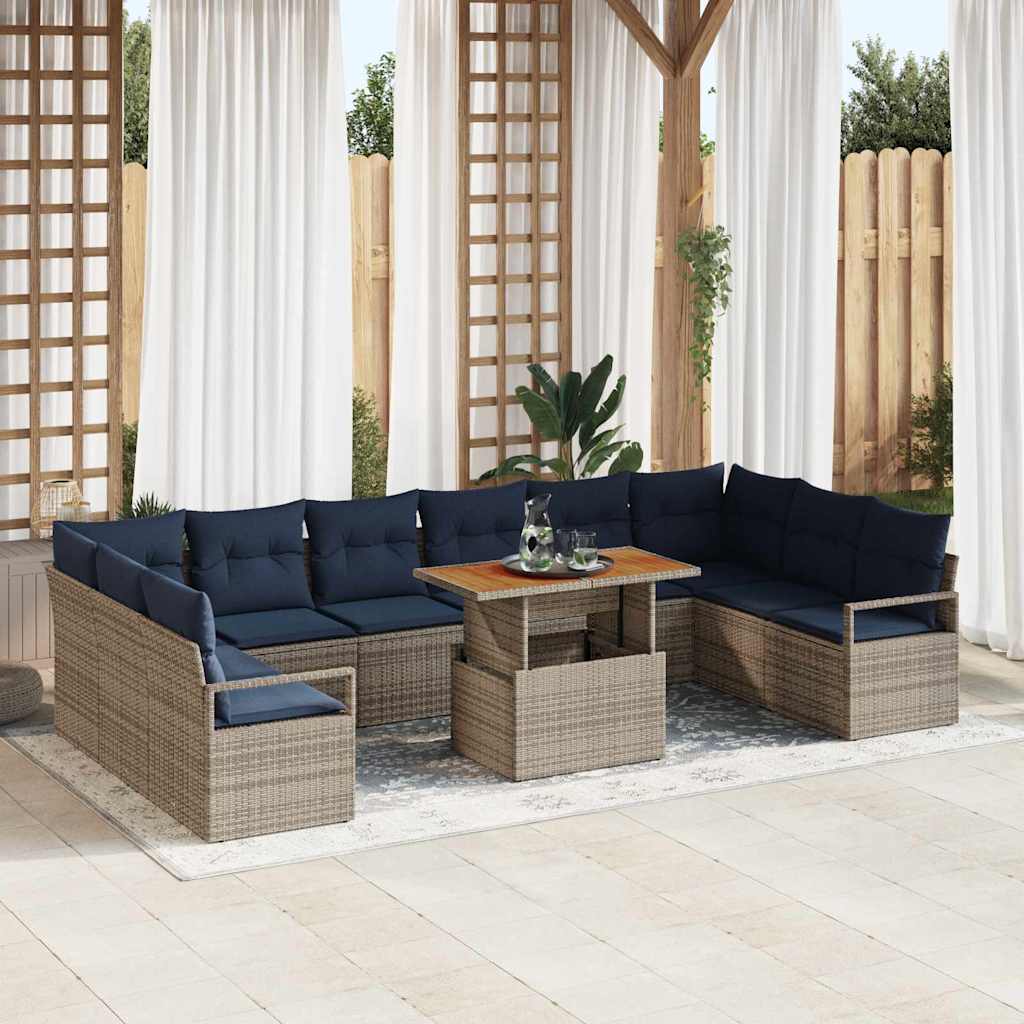 Tuin Eetset met kussen 11 pcs Grijs en Marineblauw is nu te koop bij PeponiXL, paradijselijk wonen!