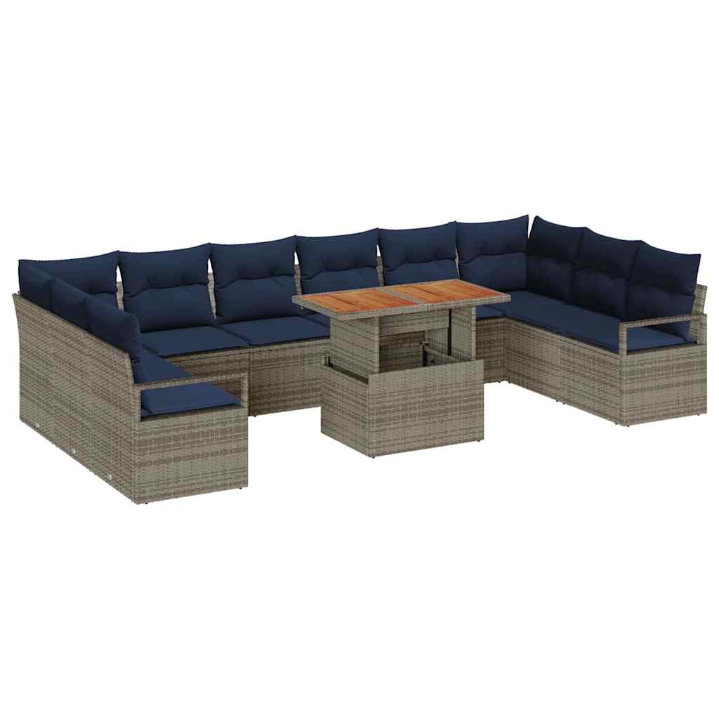 Tuin Eetset met kussen 11 pcs Grijs en Marineblauw is nu te koop bij PeponiXL, paradijselijk wonen!