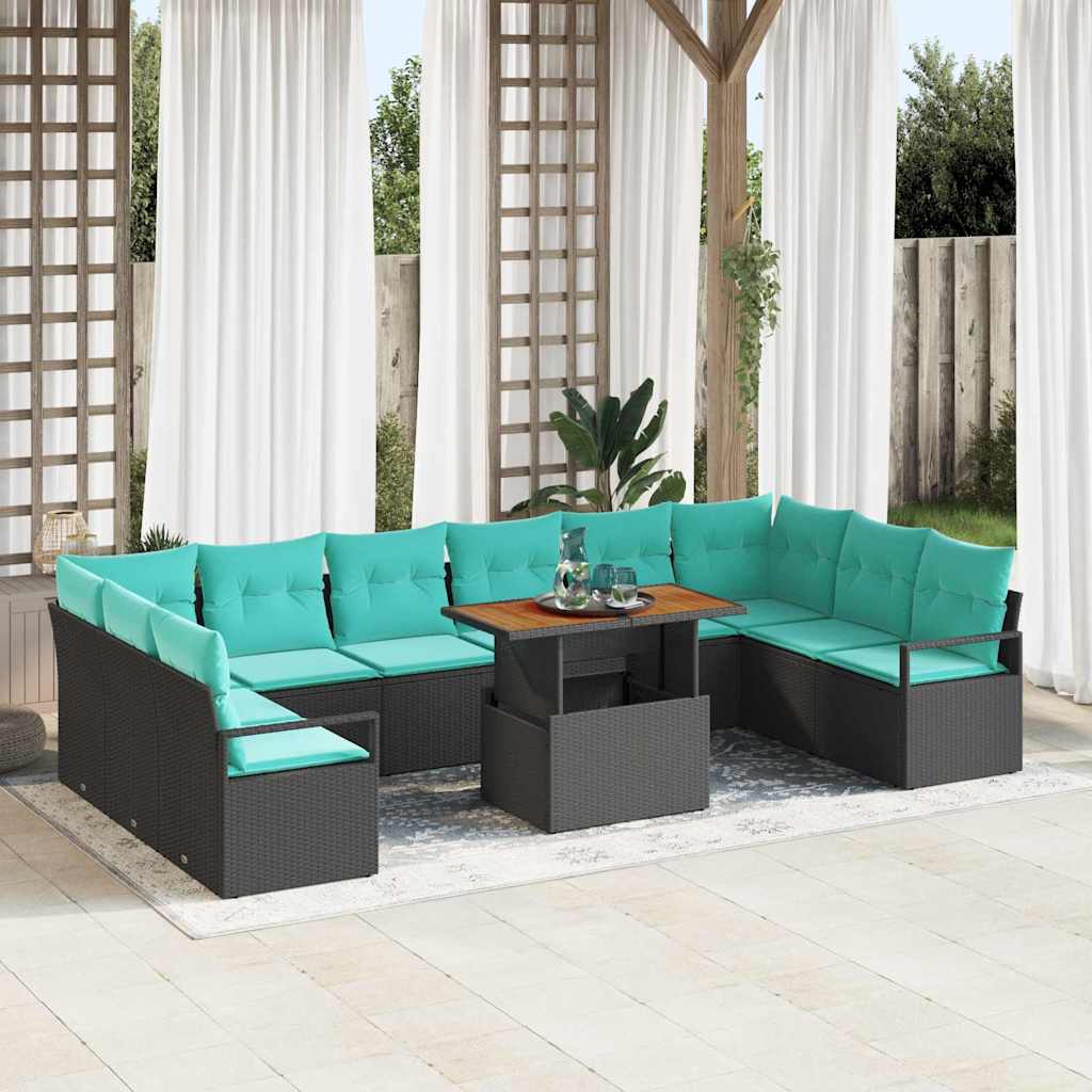 Tuin Eetset met kussen 11 pcs Zwart en Blauwgroen is nu te koop bij PeponiXL, paradijselijk wonen!
