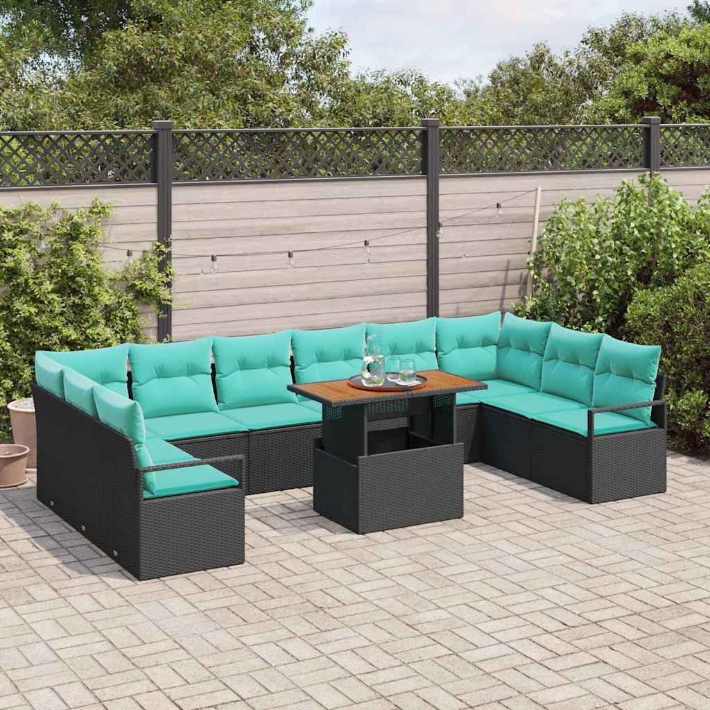 Tuin Eetset met kussen 11 pcs Zwart en Blauwgroen is nu te koop bij PeponiXL, paradijselijk wonen!
