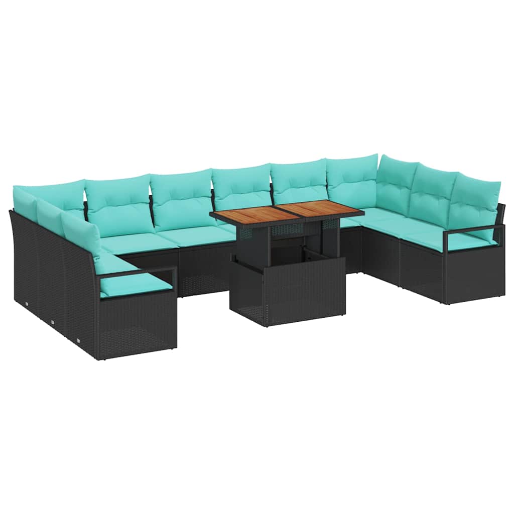 Tuin Eetset met kussen 11 pcs Zwart en Blauwgroen is nu te koop bij PeponiXL, paradijselijk wonen!