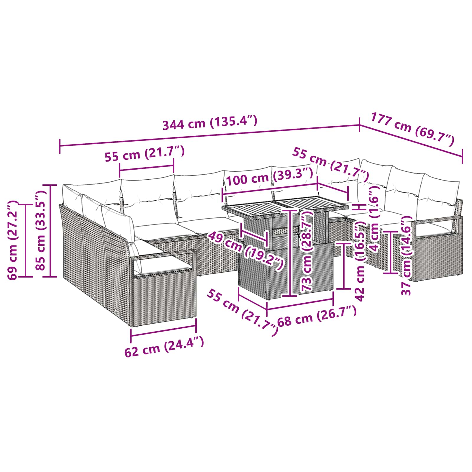 Tuin Eetset met kussen 11 pcs Zwart en Blauwgroen is nu te koop bij PeponiXL, paradijselijk wonen!