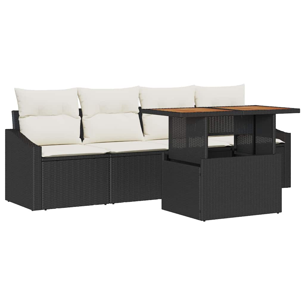 Tuin Sofa Set met kussen 5 pcs Zwart Poly riet is nu te koop bij PeponiXL, paradijselijk wonen!