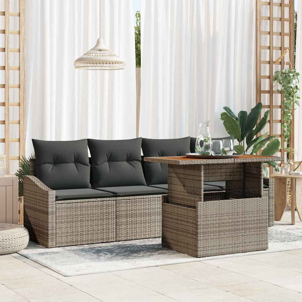 Tuin Sofa Set met kussen 5 pcs Grijs Poly riet is nu te koop bij PeponiXL, paradijselijk wonen!