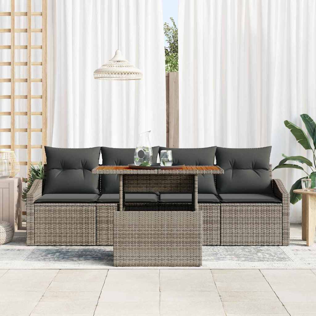 Tuin Sofa Set met kussen 5 pcs Grijs Poly riet is nu te koop bij PeponiXL, paradijselijk wonen!