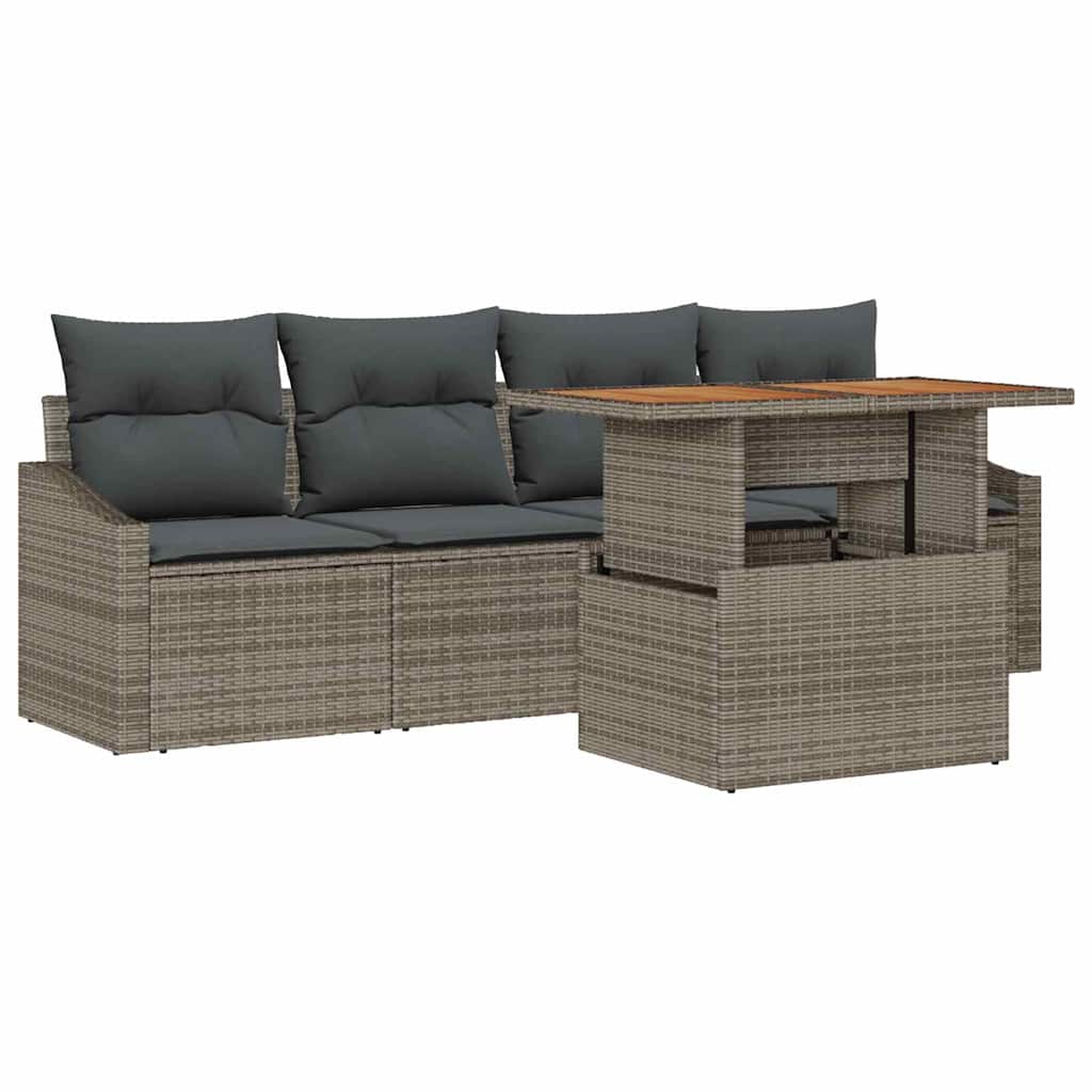 Tuin Sofa Set met kussen 5 pcs Grijs Poly riet is nu te koop bij PeponiXL, paradijselijk wonen!