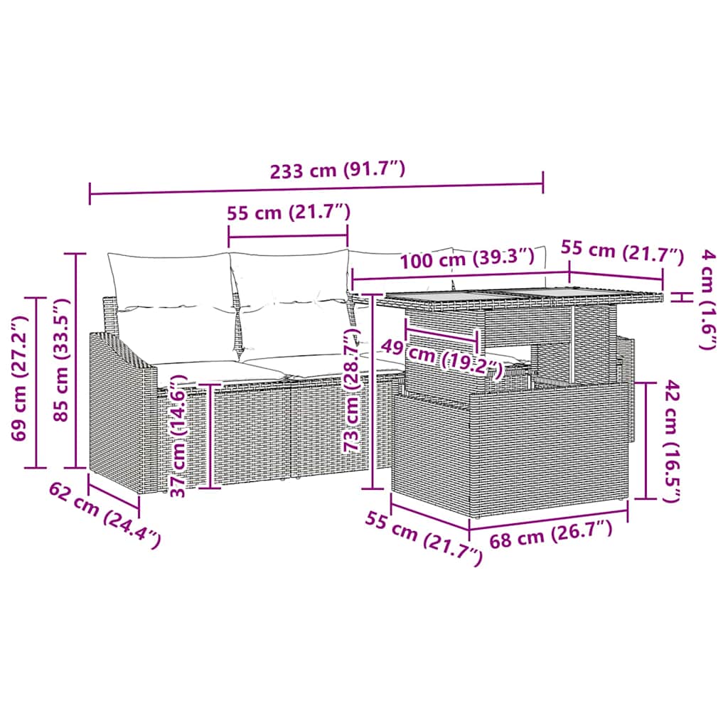 Tuin Sofa Set met kussen 5 pcs Grijs Poly riet is nu te koop bij PeponiXL, paradijselijk wonen!