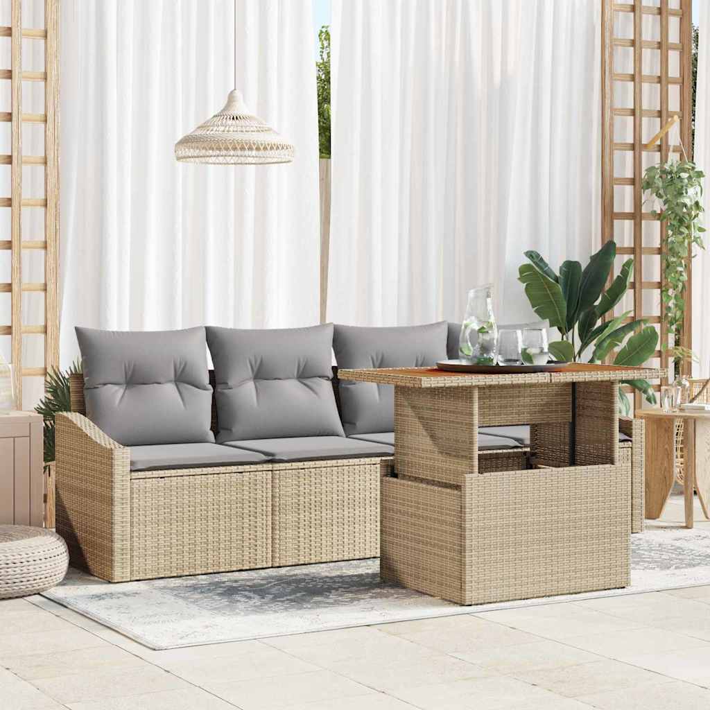 Tuin Sofa Set met kussen 5 pcs Beige Poly riet is nu te koop bij PeponiXL, paradijselijk wonen!