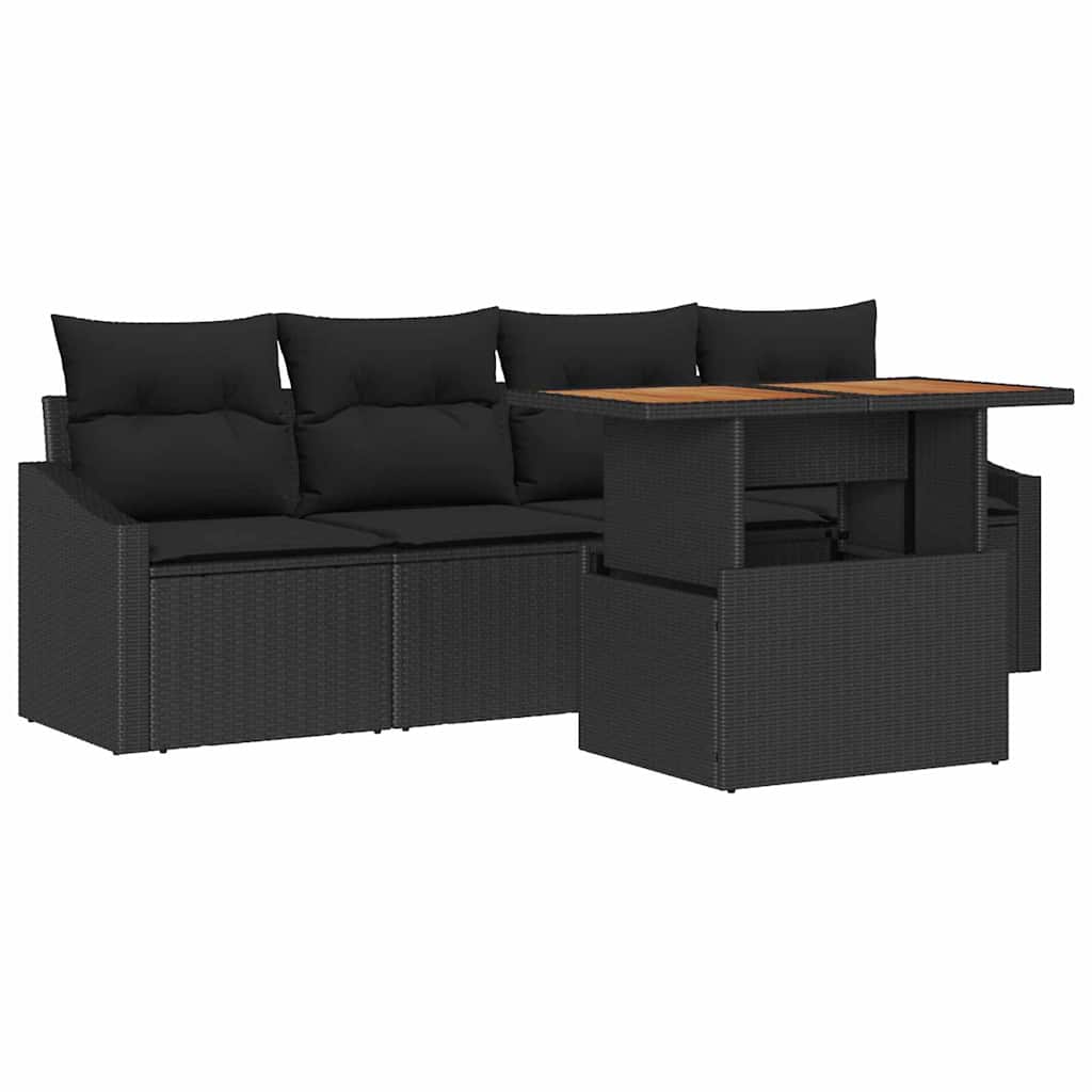 Tuin Sofa Set met kussen 5 pcs Zwart Poly riet is nu te koop bij PeponiXL, paradijselijk wonen!