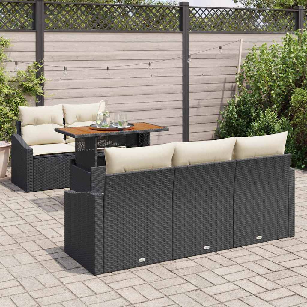Tuin Eetset met kussen 6 pcs Zwart en Crème is nu te koop bij PeponiXL, paradijselijk wonen!