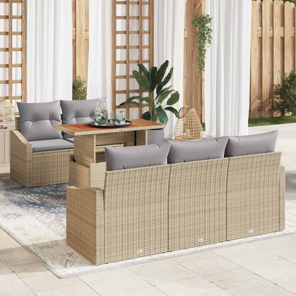 Tuin Eetset met kussen 6 pcs Beige en Grijs is nu te koop bij PeponiXL, paradijselijk wonen!