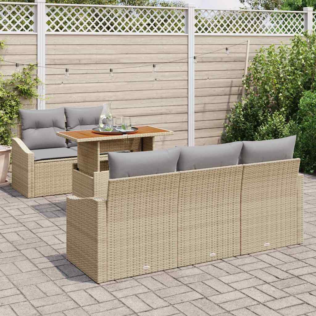 Tuin Eetset met kussen 6 pcs Beige en Grijs is nu te koop bij PeponiXL, paradijselijk wonen!
