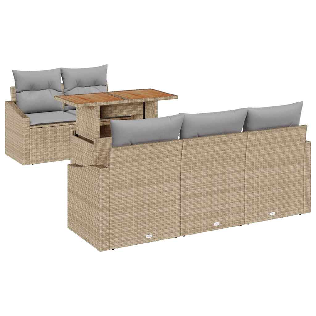 Tuin Eetset met kussen 6 pcs Beige en Grijs is nu te koop bij PeponiXL, paradijselijk wonen!