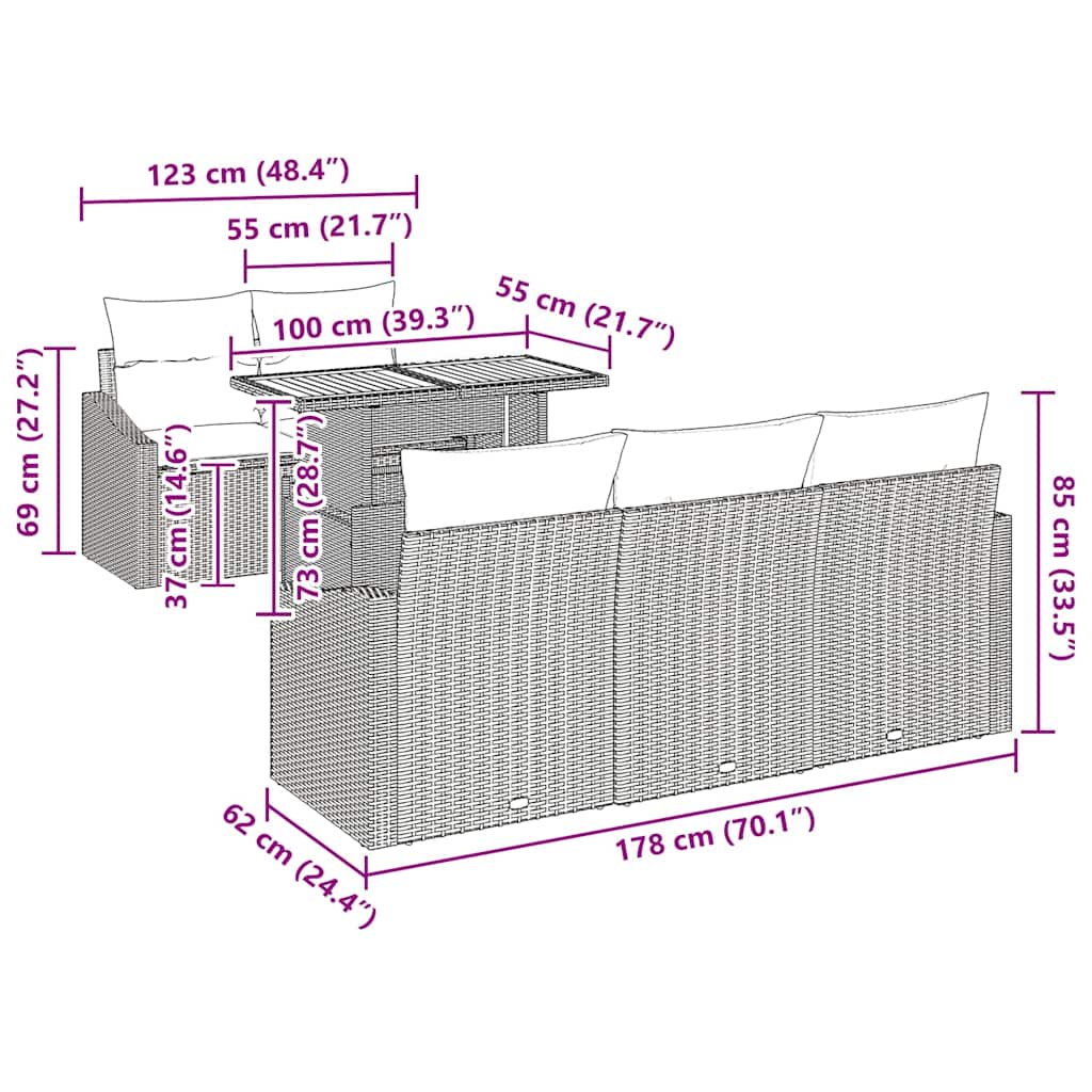 Tuin Eetset met kussen 6 pcs Zwart en Bruin is nu te koop bij PeponiXL, paradijselijk wonen!