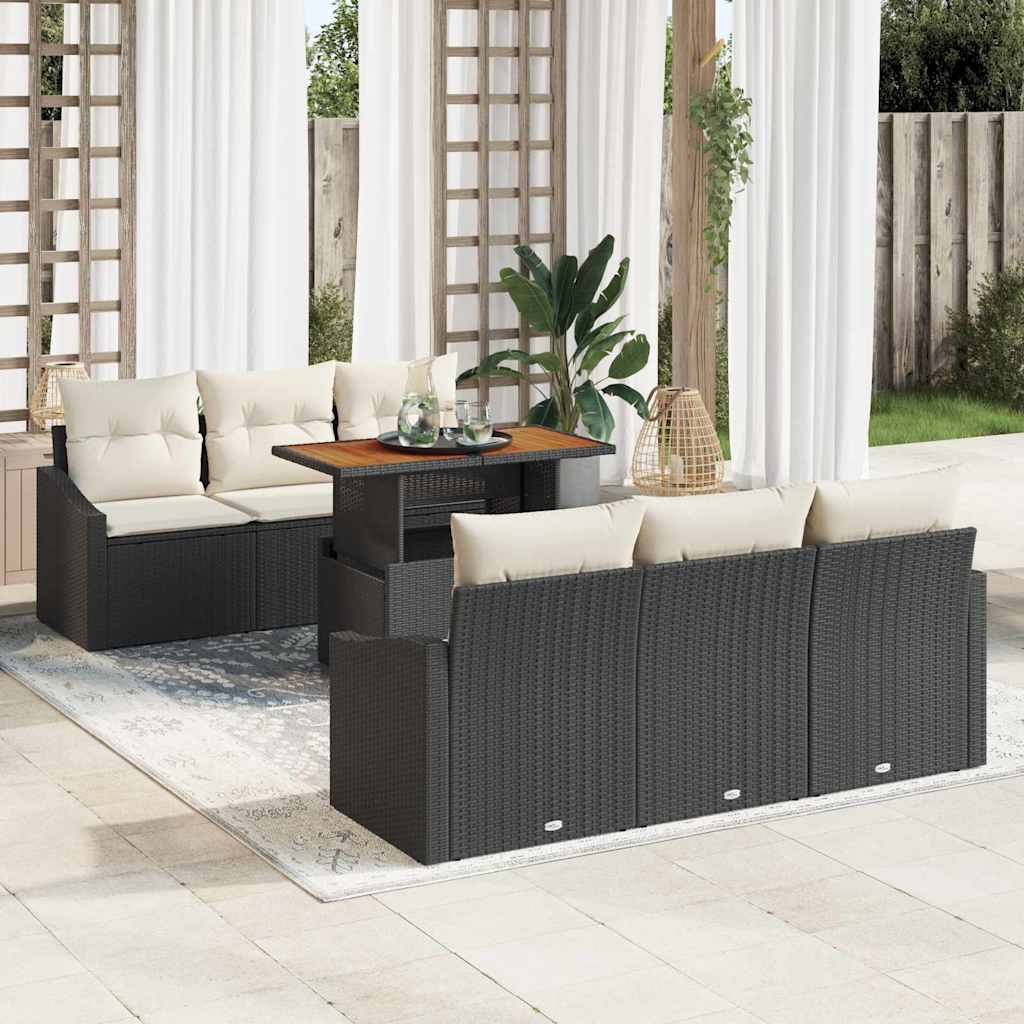 Tuin Sofa Set met kussen met kussen 7 pcs Zwart en Crème is nu te koop bij PeponiXL, paradijselijk wonen!