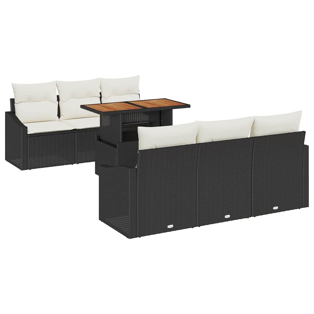 Tuin Sofa Set met kussen met kussen 7 pcs Zwart en Crème is nu te koop bij PeponiXL, paradijselijk wonen!