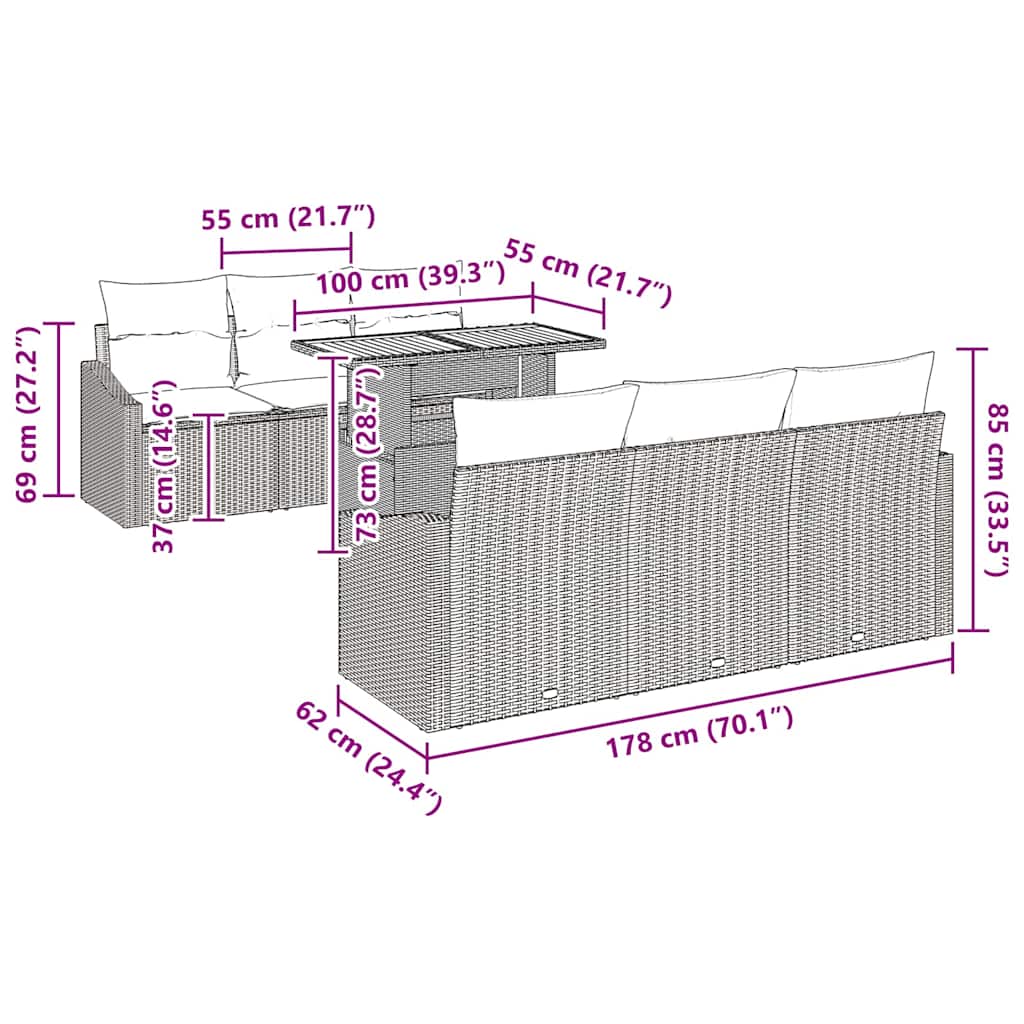 Tuin Sofa Set met kussen met kussen 7 pcs Zwart en Crème is nu te koop bij PeponiXL, paradijselijk wonen!