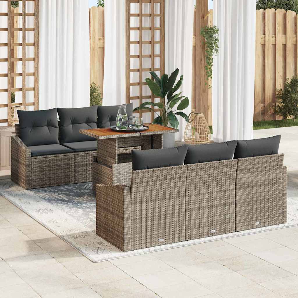 Tuin Sofa Set met kussen met kussen 7 pcs Grijs en Bruin is nu te koop bij PeponiXL, paradijselijk wonen!