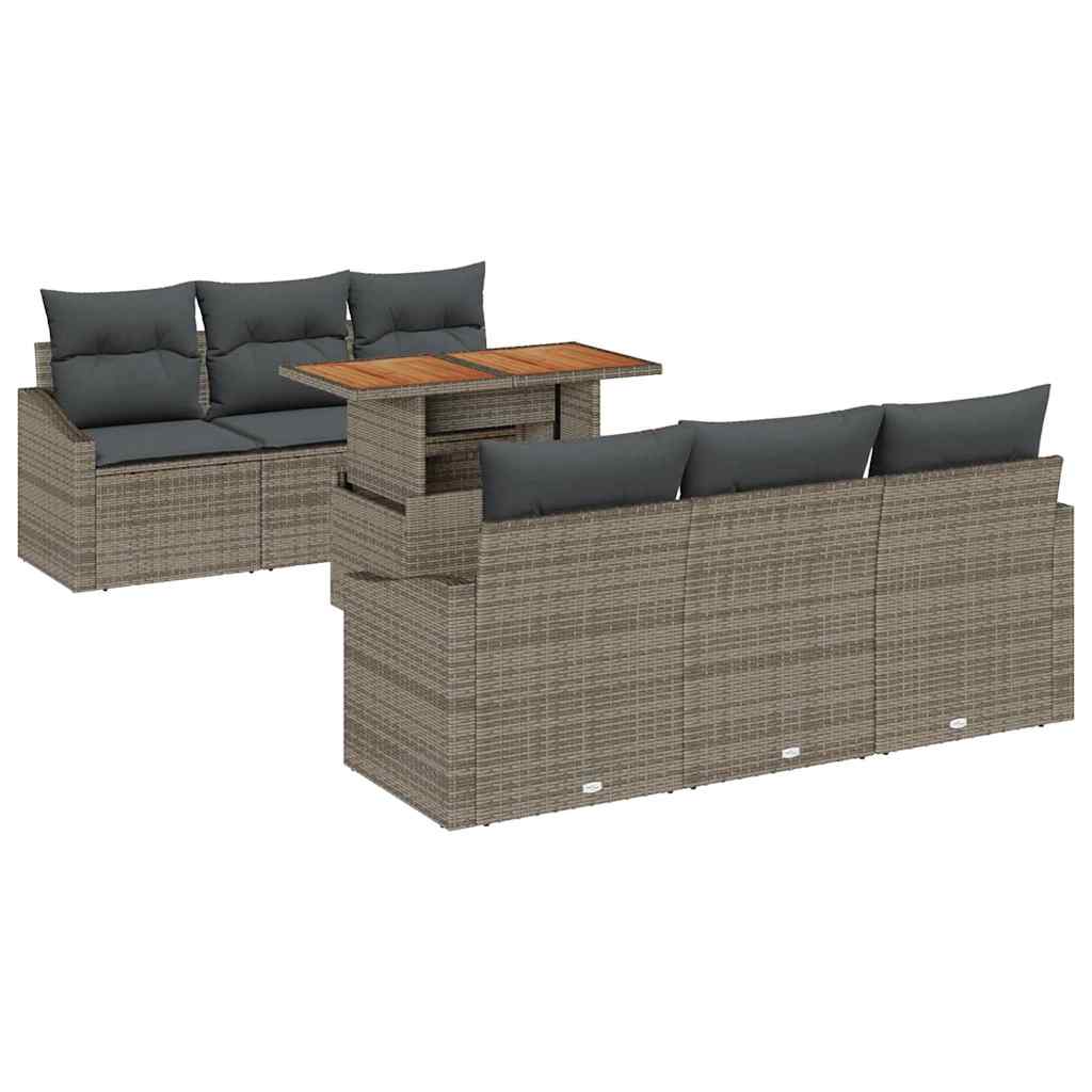 Tuin Sofa Set met kussen met kussen 7 pcs Grijs en Bruin is nu te koop bij PeponiXL, paradijselijk wonen!