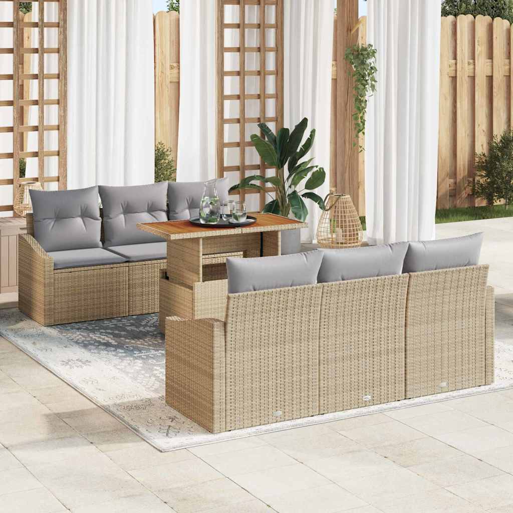 Tuin Sofa Set met kussen met kussen 7 pcs Beige en Grijs is nu te koop bij PeponiXL, paradijselijk wonen!