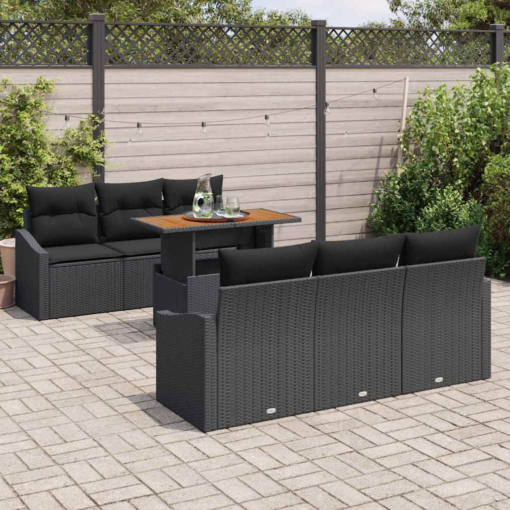 Tuin Sofa Set met kussen met kussen 7 pcs Zwart en Bruin is nu te koop bij PeponiXL, paradijselijk wonen!