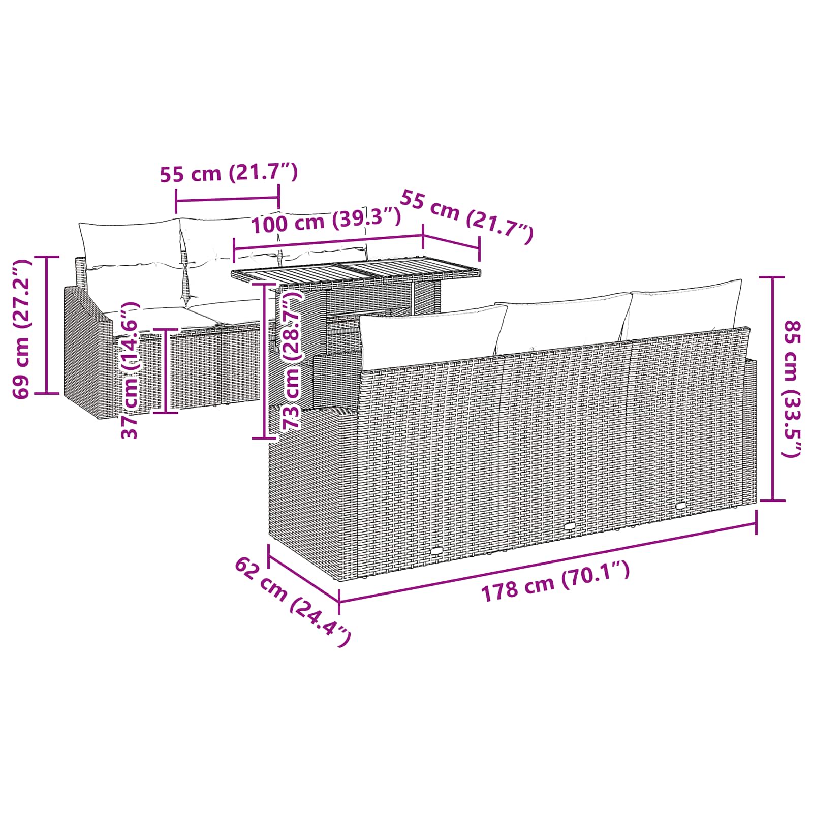 Tuinbankenset 7 st 6-Aantal zitplaatsen Zwart en Teal is nu te koop bij PeponiXL, paradijselijk wonen!