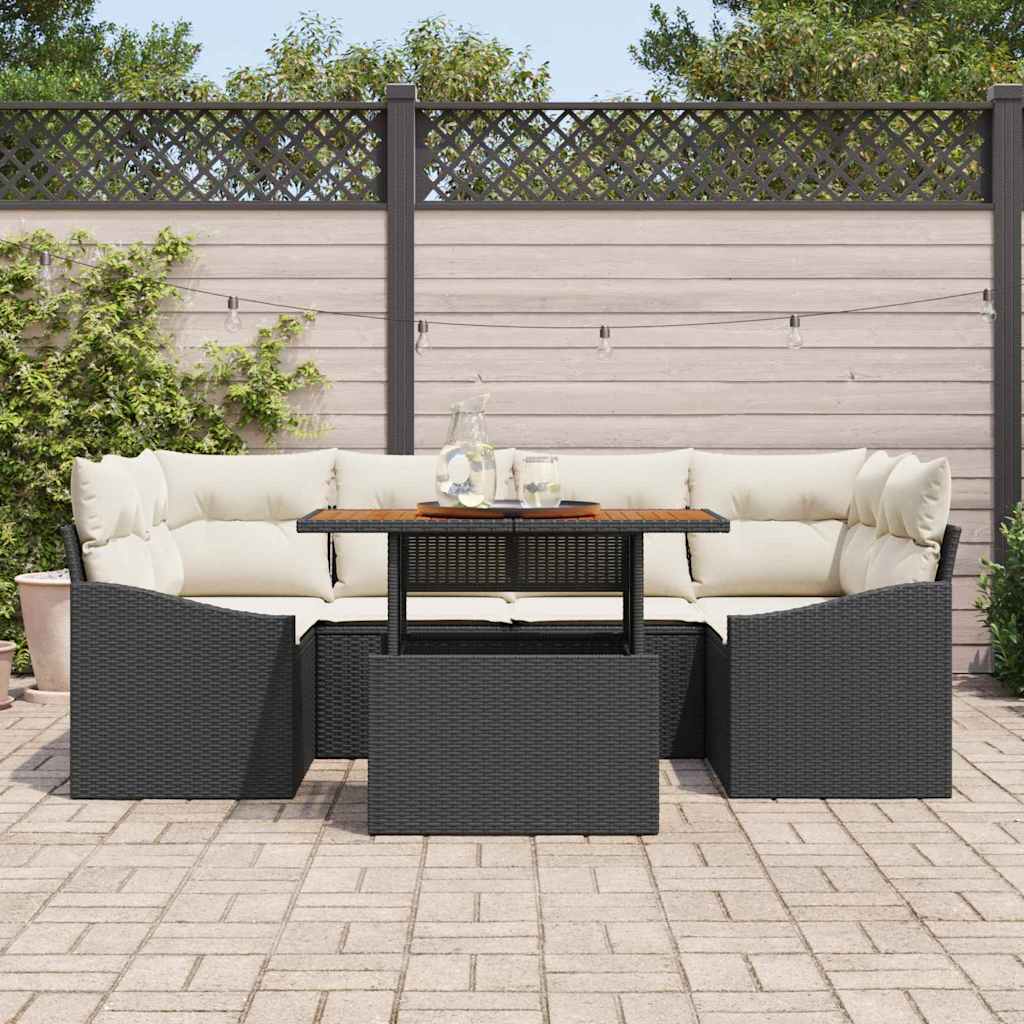 Tuin Eetset met kussen 7 pcs Zwart en Crème is nu te koop bij PeponiXL, paradijselijk wonen!