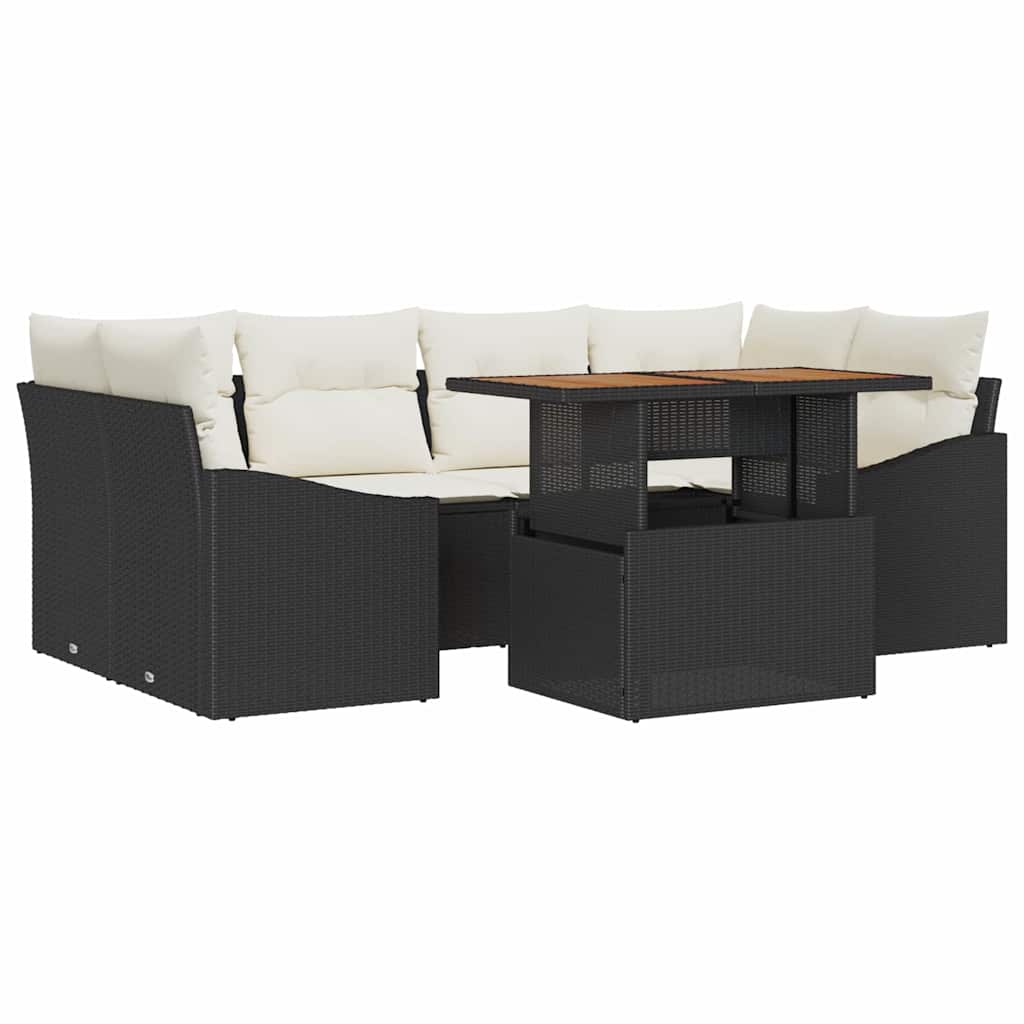 Tuin Eetset met kussen 7 pcs Zwart en Crème is nu te koop bij PeponiXL, paradijselijk wonen!