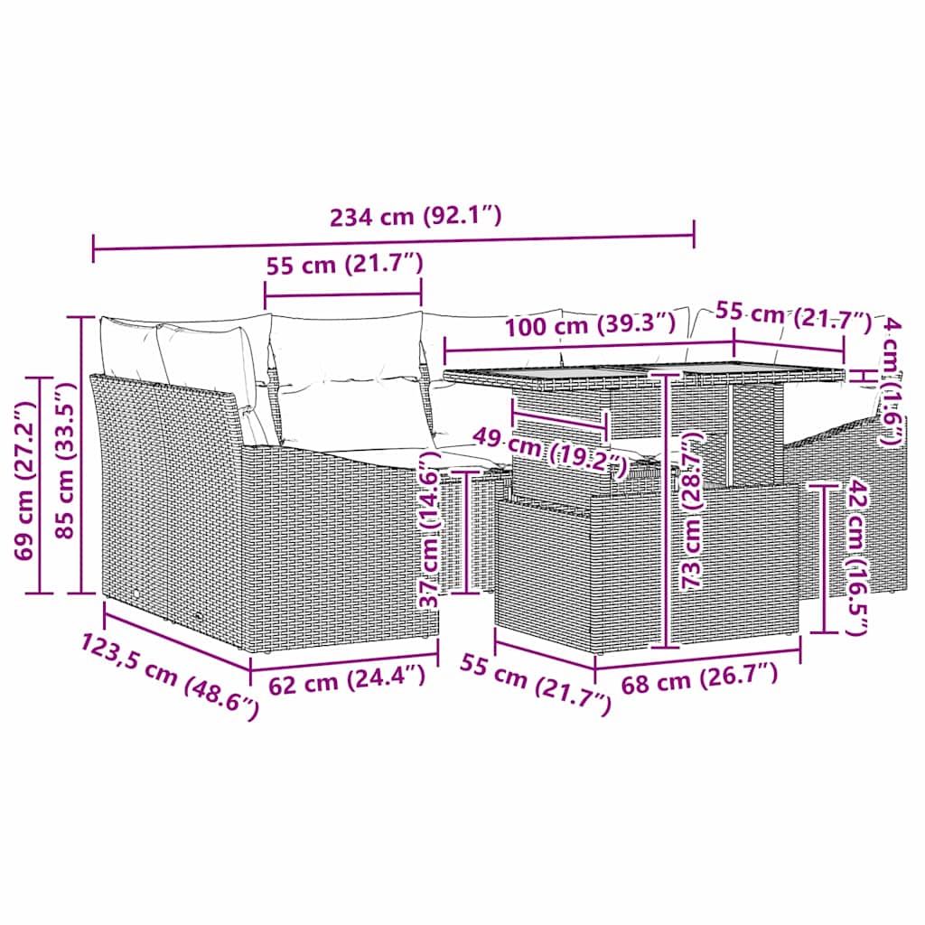 Tuin Eetset met kussen 7 pcs Grijs en Bruin is nu te koop bij PeponiXL, paradijselijk wonen!