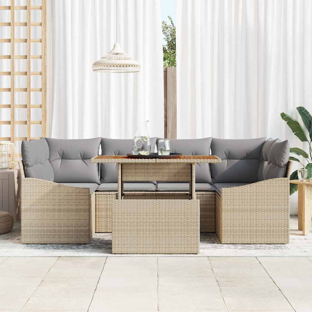 Tuin Eetset met kussen 7 pcs Beige en Grijs is nu te koop bij PeponiXL, paradijselijk wonen!