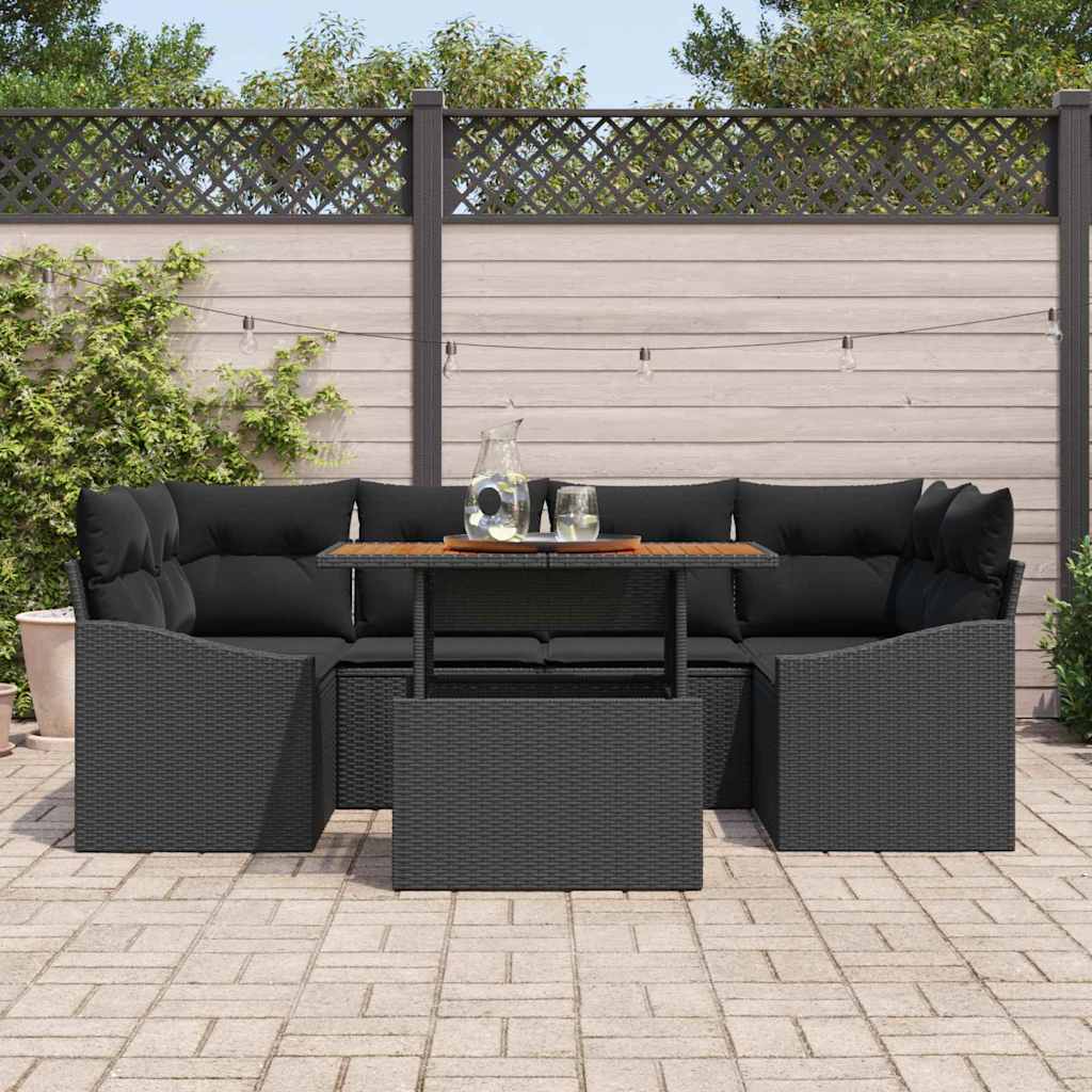 Tuin Eetset met kussen 7 pcs Zwart en Bruin is nu te koop bij PeponiXL, paradijselijk wonen!
