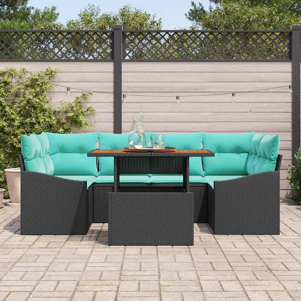 Tuinbankenset 7 st 6-Aantal zitplaatsen Zwart en Teal is nu te koop bij PeponiXL, paradijselijk wonen!
