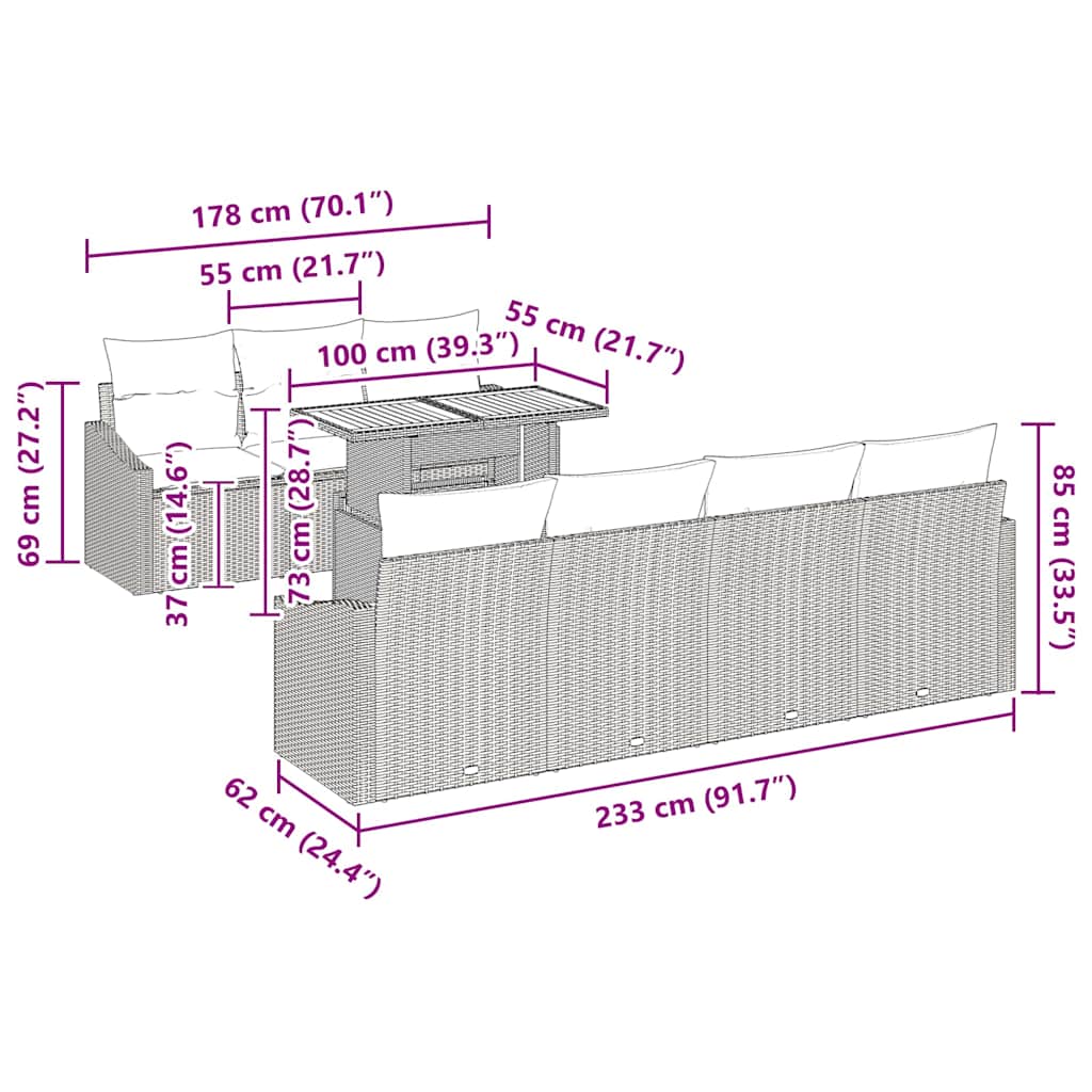 Tuin Eetset met kussen 8 pcs Zwart en Bruin is nu te koop bij PeponiXL, paradijselijk wonen!